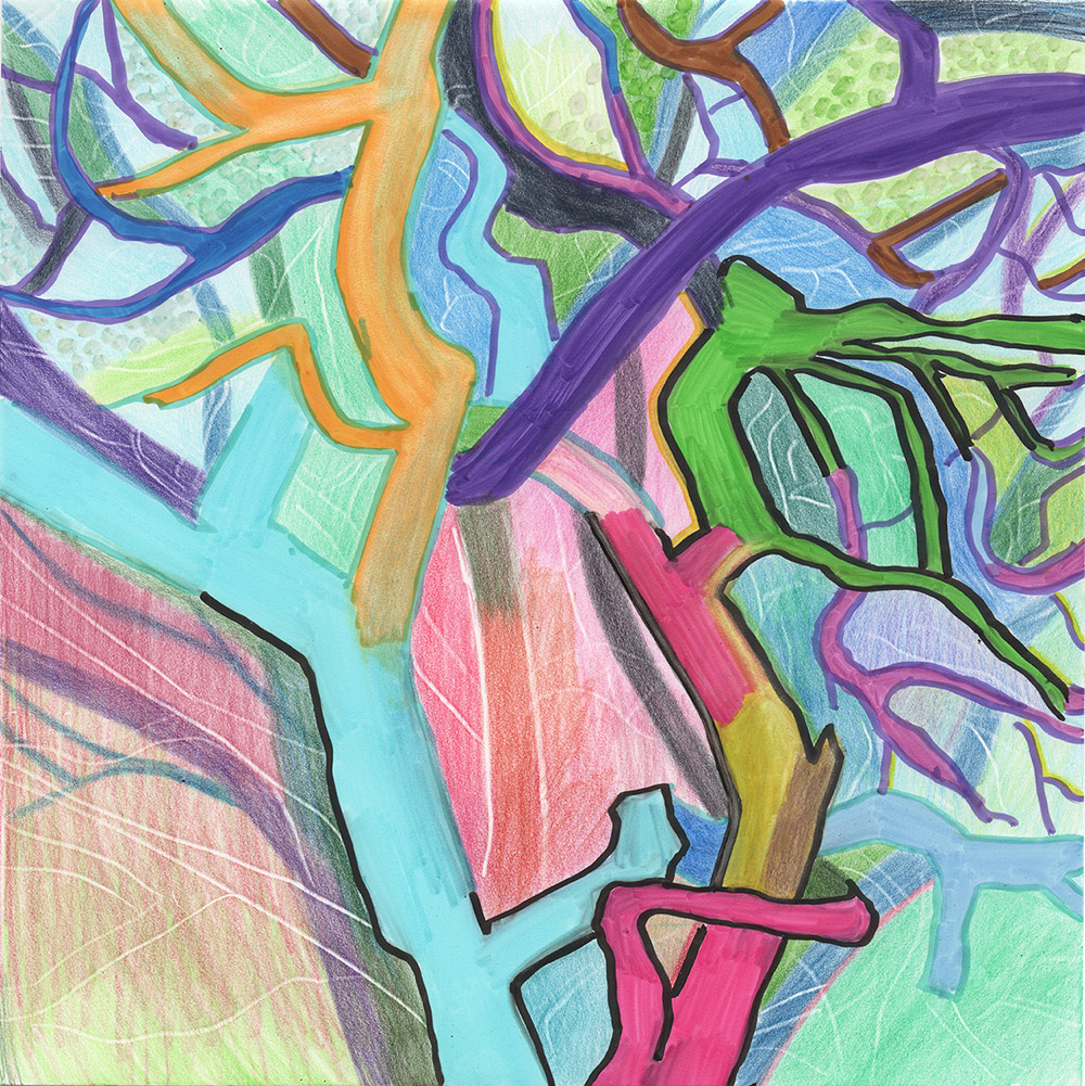 Tree (2016), 20 x 20 cm, india ink marker and watercolor pencil on stone paper, sold