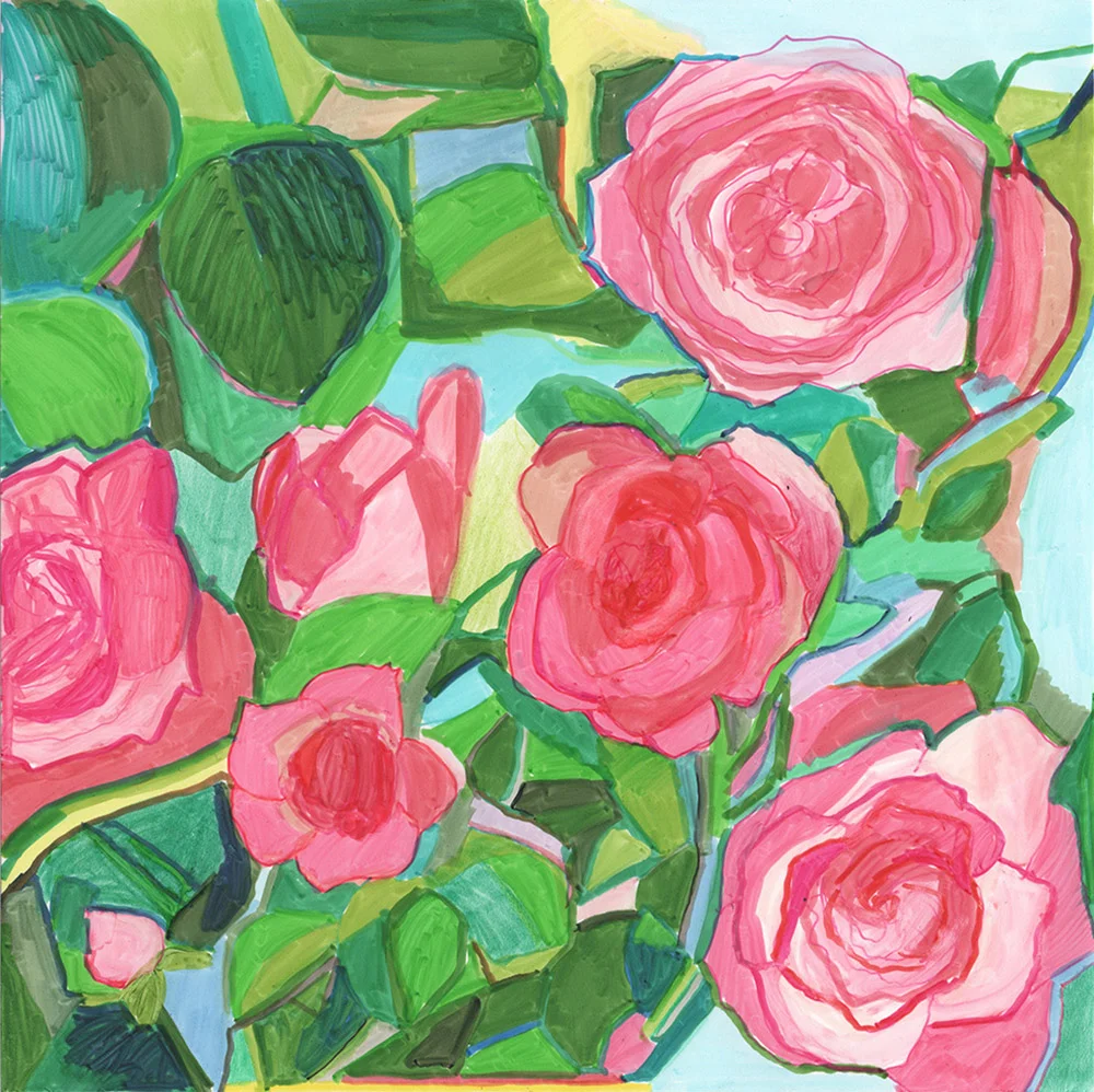 Roses (2016), 20 x 20 cm, india ink marker and watercolor pencil on stone paper, sold