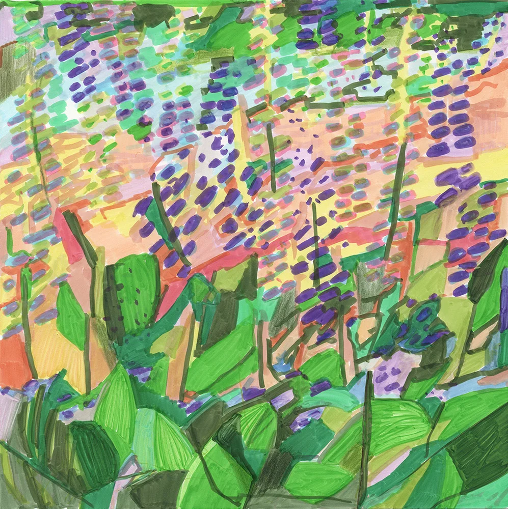 Volkspark Rehberg (2016), 20 x 20 cm, india ink marker and watercolor pencil on stone paper