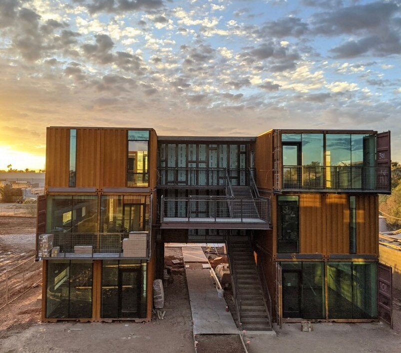 Enjoy a beautiful Arizona sunset in your ultra cool Tempe Freight home.  Leasing early 2021.  Join the list at liveinfreight.com #modernhome #containerhome #tenpe