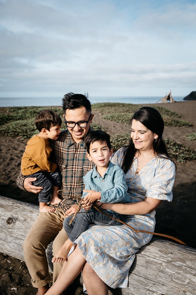 family photography session for family of four at Rodeo Beach, Ma