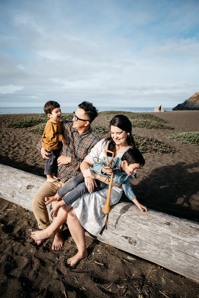 family photography session for family of four at Rodeo Beach, Ma