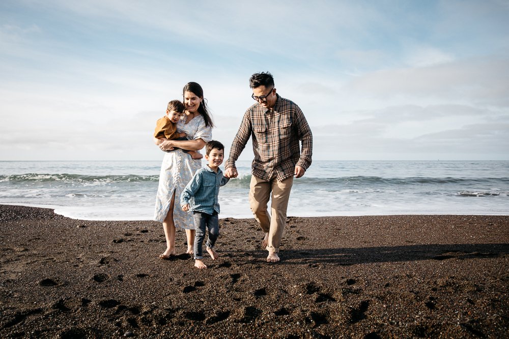 family photography session for family of four at Rodeo Beach, Ma