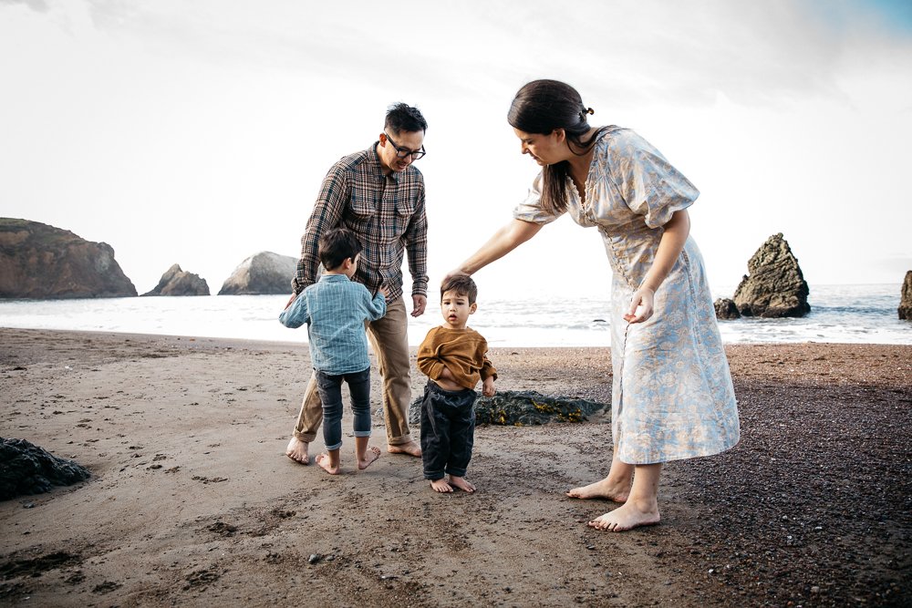 family photography session for family of four at Rodeo Beach, Ma