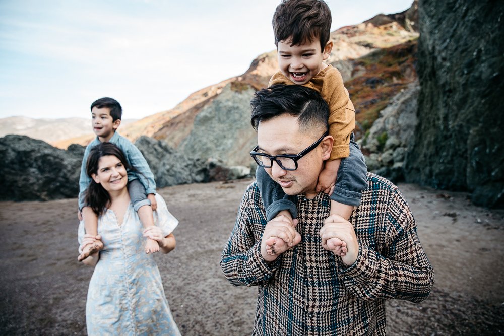 family photography session for family of four at Rodeo Beach, Ma