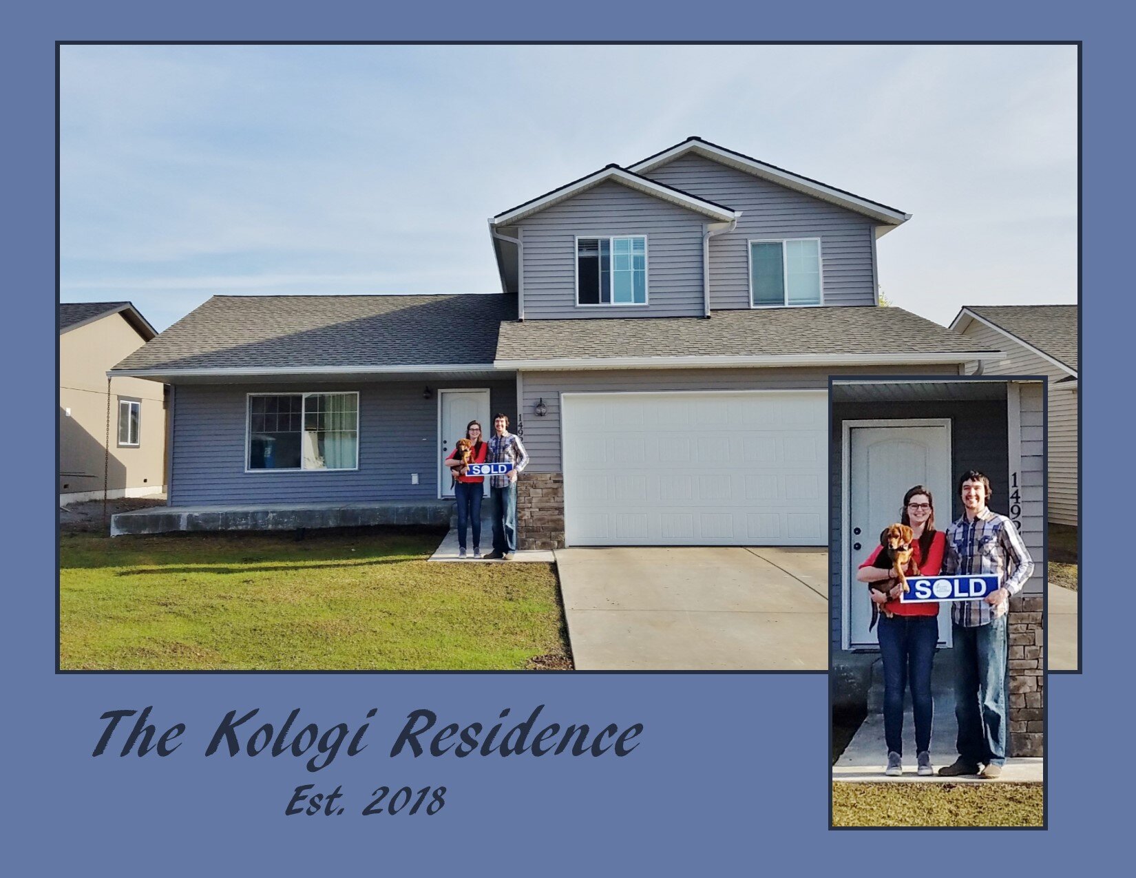  Home owners, the Kologis, in front of their home. 