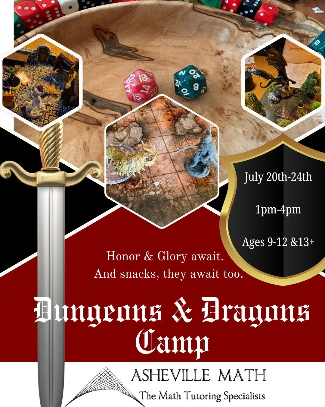Prepare for great adventure this summer with our D&amp;D camps! Students will not only navigate campaigns, but they'll also learn how to make a story, create monsters and weapons too! They'll even get to make and paint terrain (hills, ruins, castles)