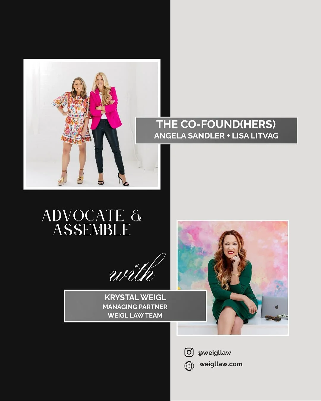 Are you ready to talk some law? 
 Tomorrow on&nbsp;The Co-Found(Hers), we&rsquo;re joined by Krystal Weigl of Weigl Law Team! She&rsquo;s sharing why every entrepreneur needs a specialized attorney when starting a business, her biggest leadership les