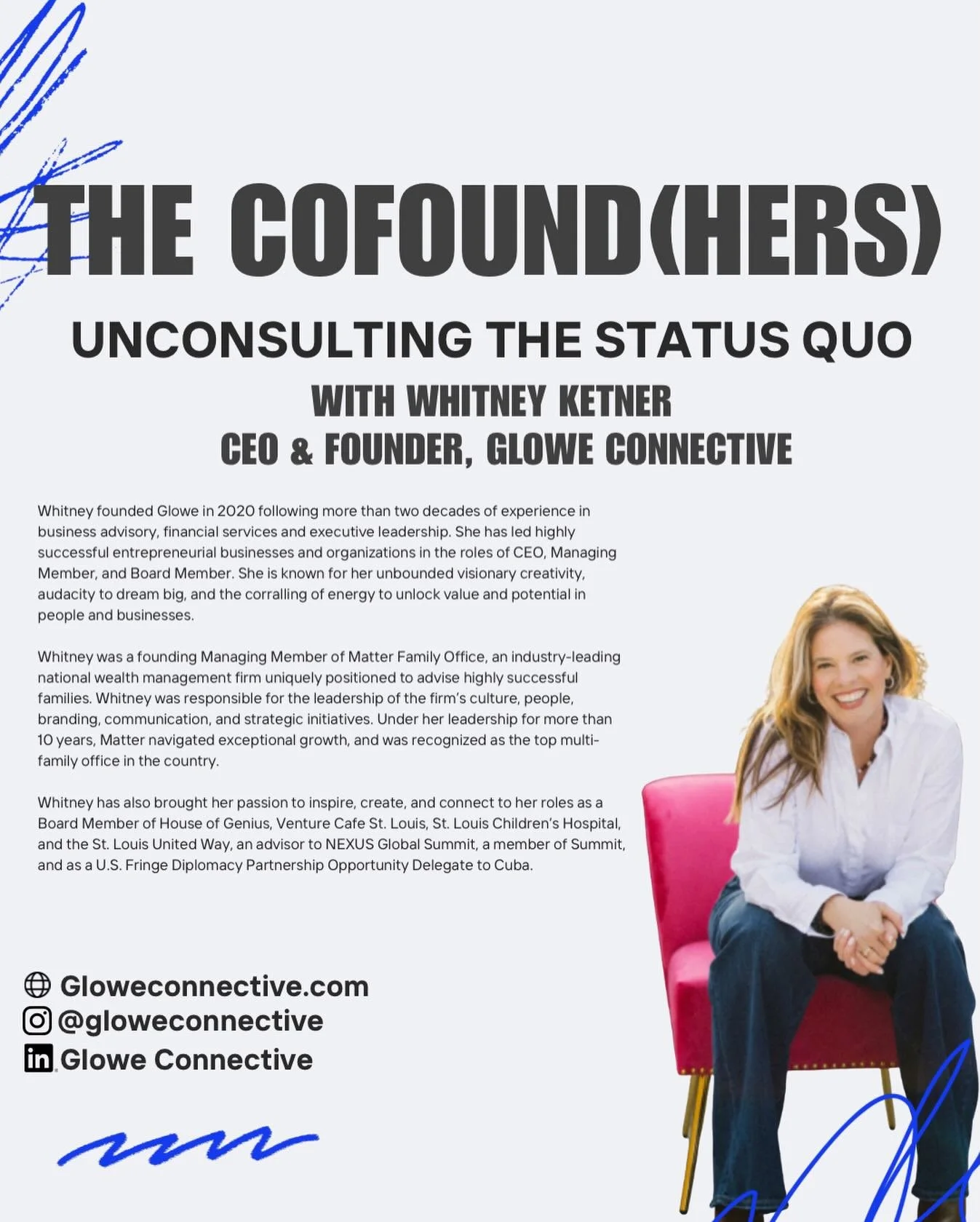Tomorrow on Cofound(hers), Lisa and Angela will be joined by Whitney Ketner, CEO &amp; Founder of @gloweconnective 

Tune in as they dive into what a business unconsultancy really means, explore Whitney&rsquo;s refreshingly human approach to business