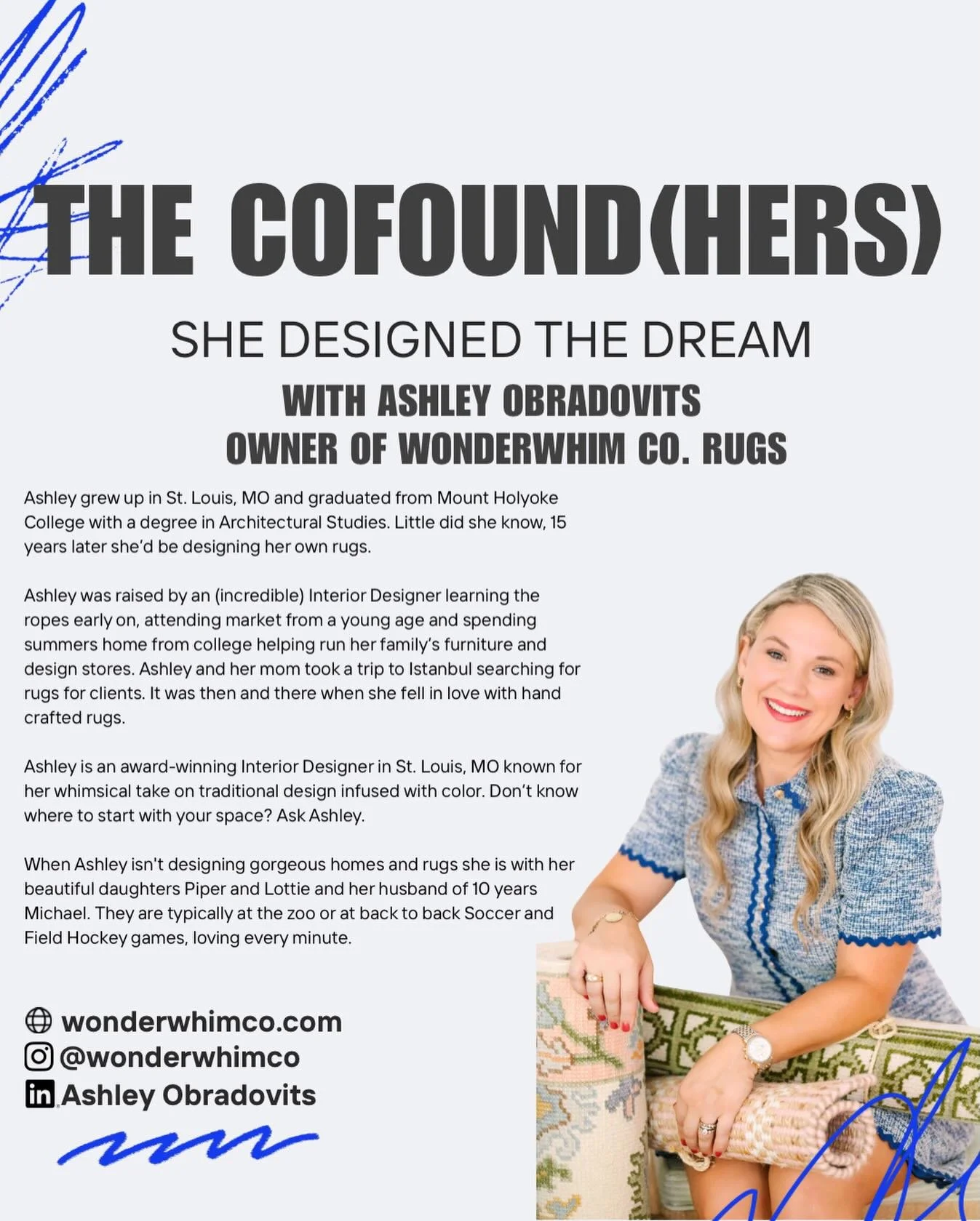 TODAY on CoFound(hers) we&rsquo;re thrilled to be joined by Ashley Obradovits, the creative mind and owner behind @wonderwhimco 🎙️

We&rsquo;ll dive into the art of rug making, explore Ashley&rsquo;s inspiring origin story, and uncover what it takes