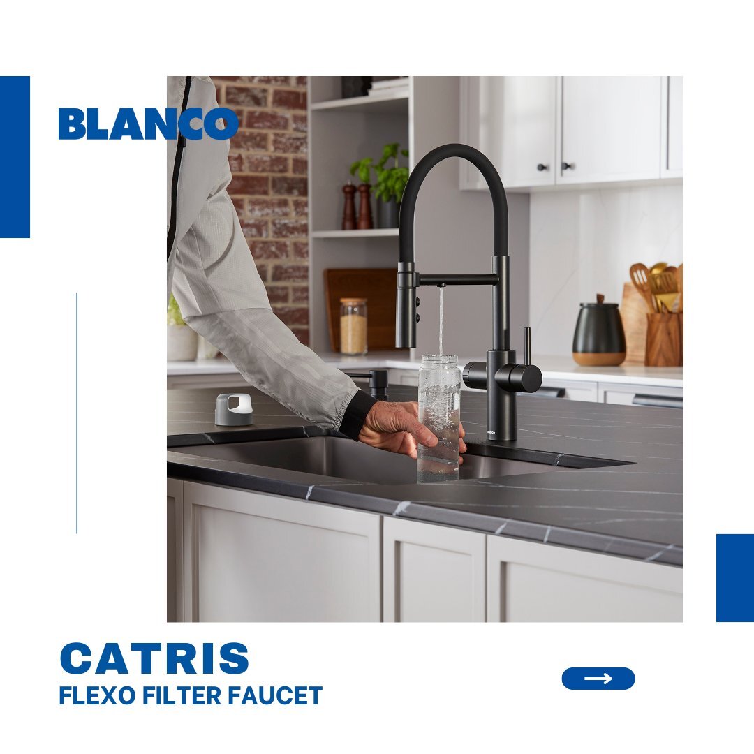BLANCO North America's first filter-ready faucet offers convenient access to filtered water! With its beautiful combination of functional elements and modern industrial flair, this sleek faucet is available in Matte Black, Chrome, and PDV steel finis