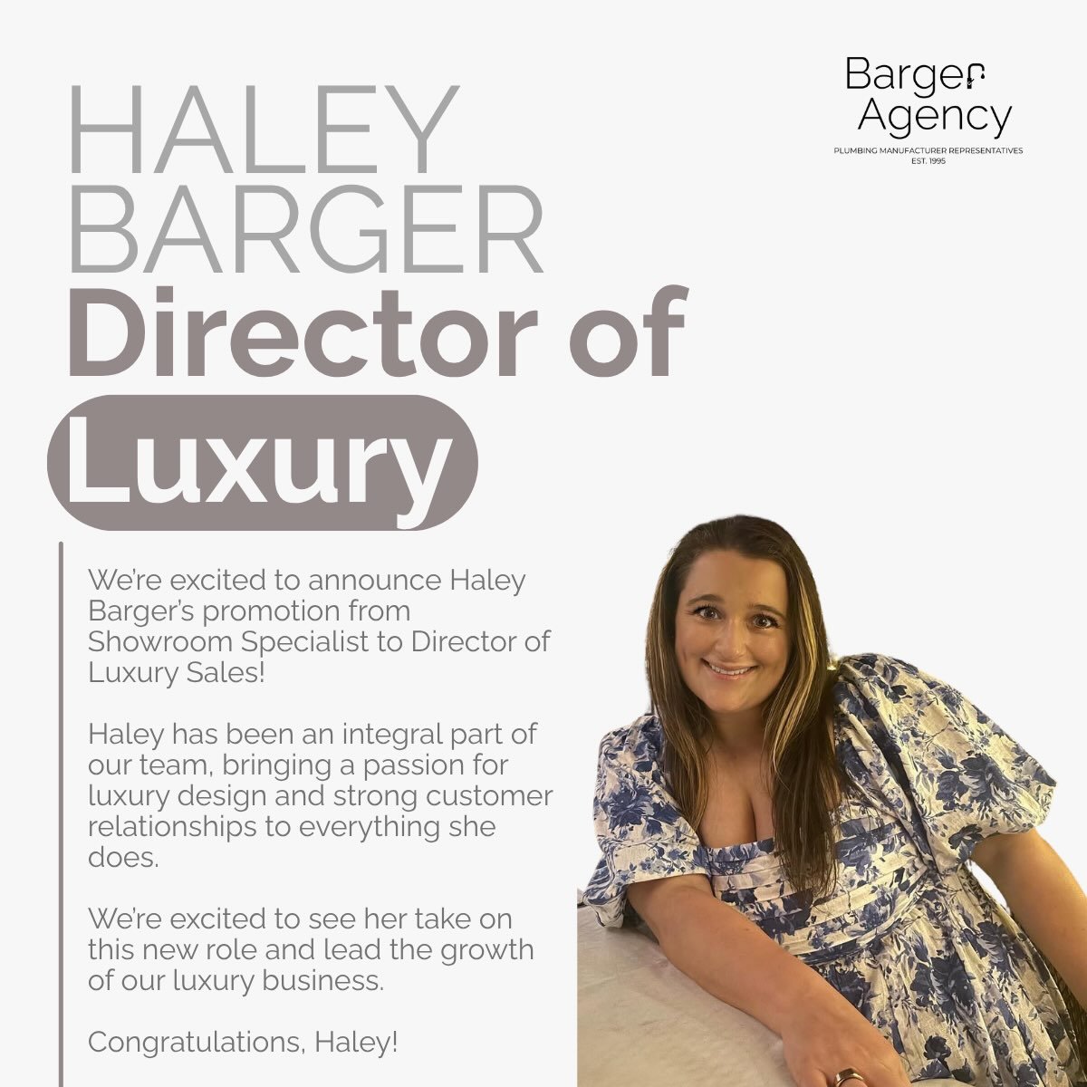 Huge congratulations to our new Director of Luxury Sales, @haleybarger! We&rsquo;re excited to see you thrive in this new role! 🛁✨