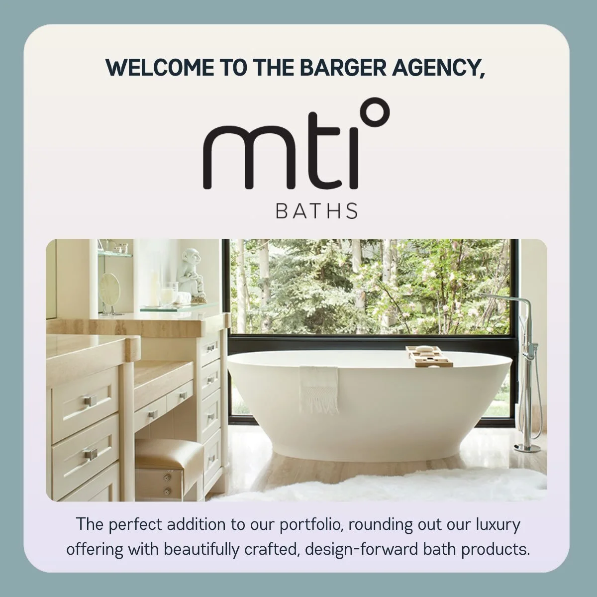 We&rsquo;re excited to welcome MTI Baths to the Barger Agency! 🛁
MTI is a perfect addition to our portfolio, rounding out our luxury offering with beautifully crafted, design-forward bath products.
We&rsquo;re proud to represent MTI throughout our t