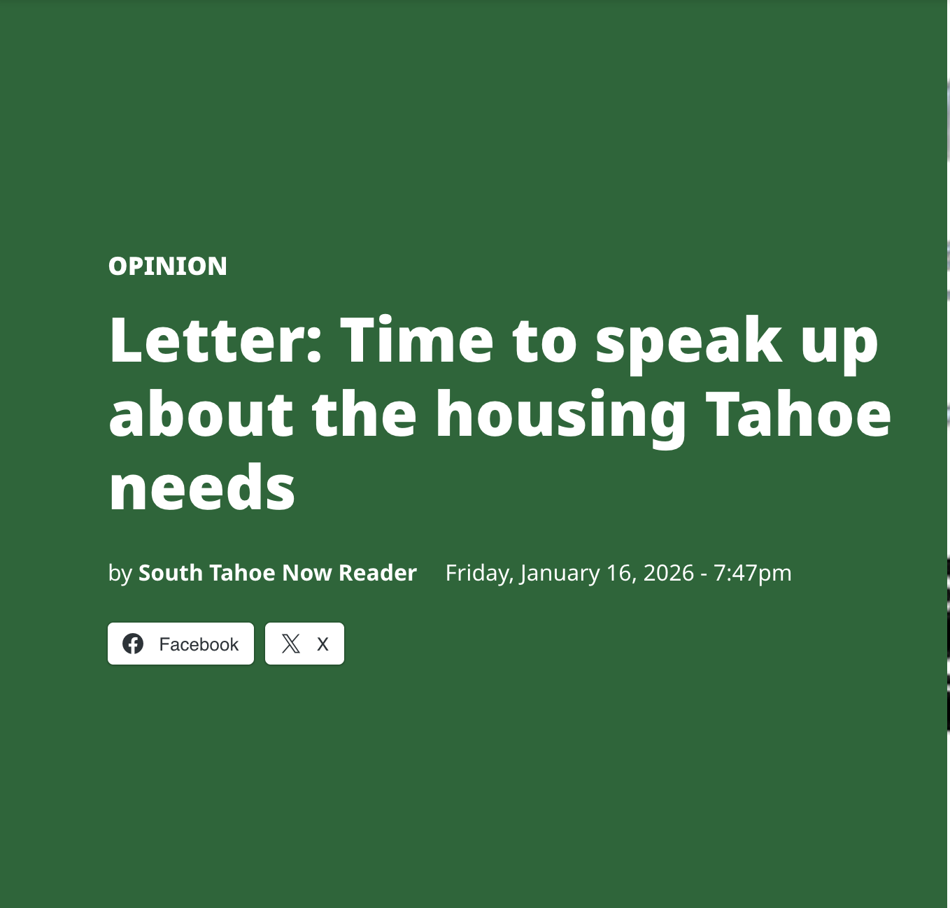 Letter: Time to speak up about the housing Tahoe needs