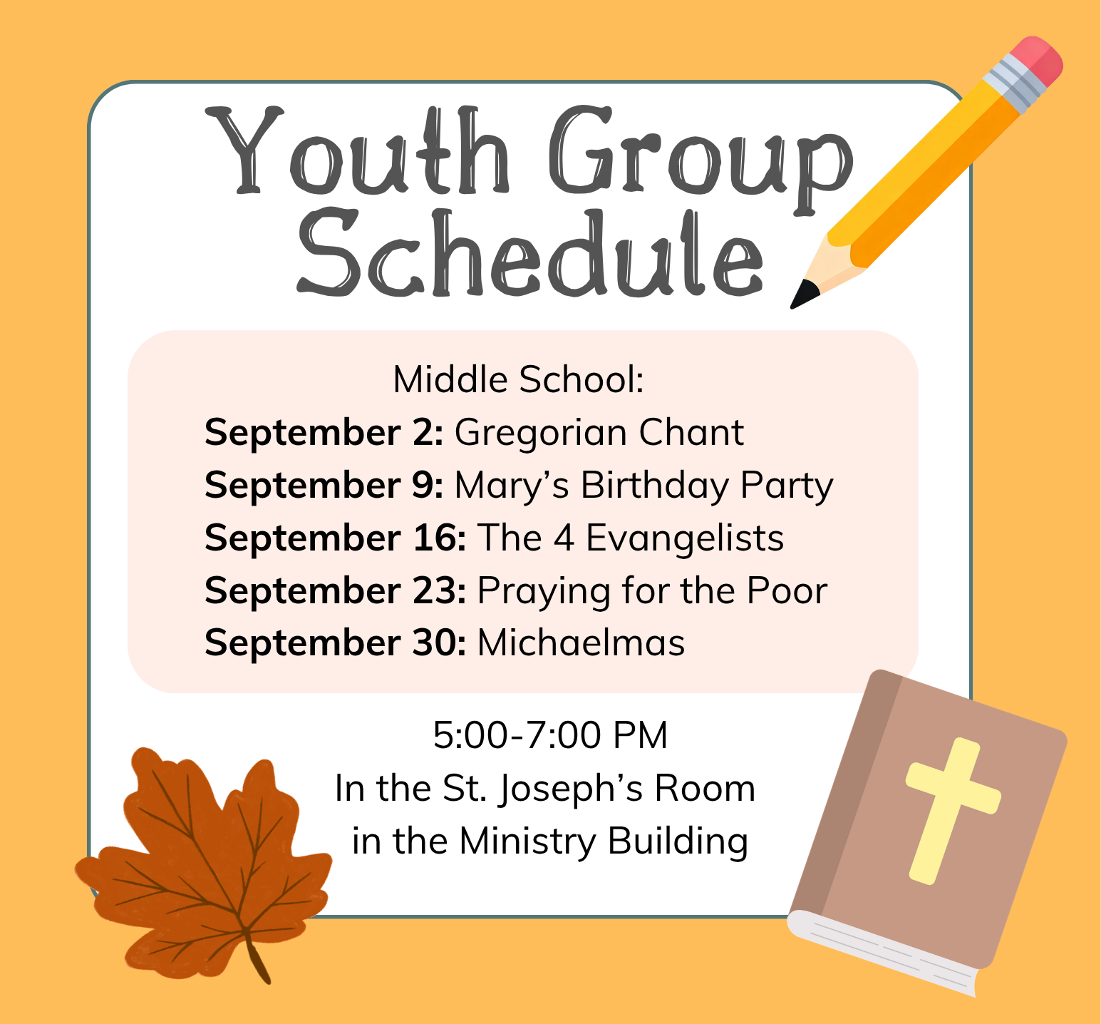 Middle School Youth Group September Schedule