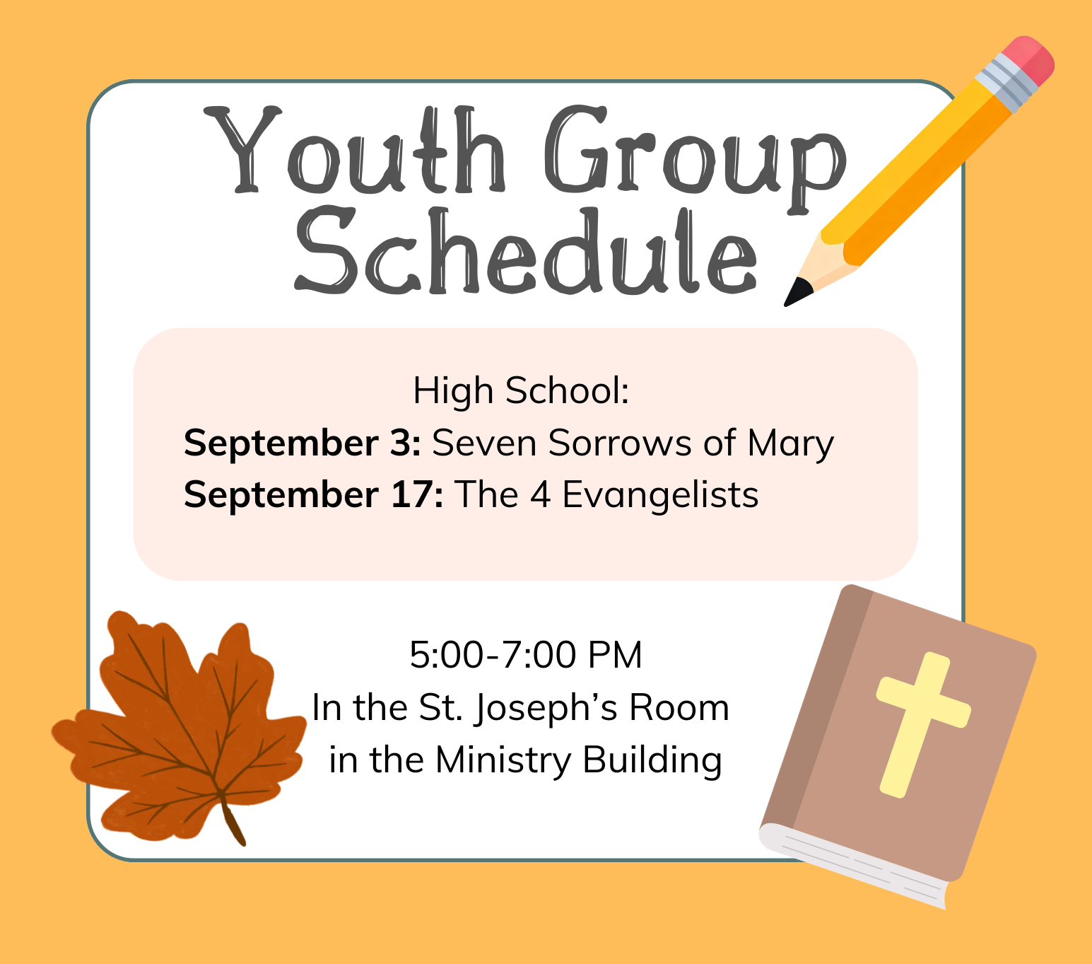 High School Youth Group September Schedule