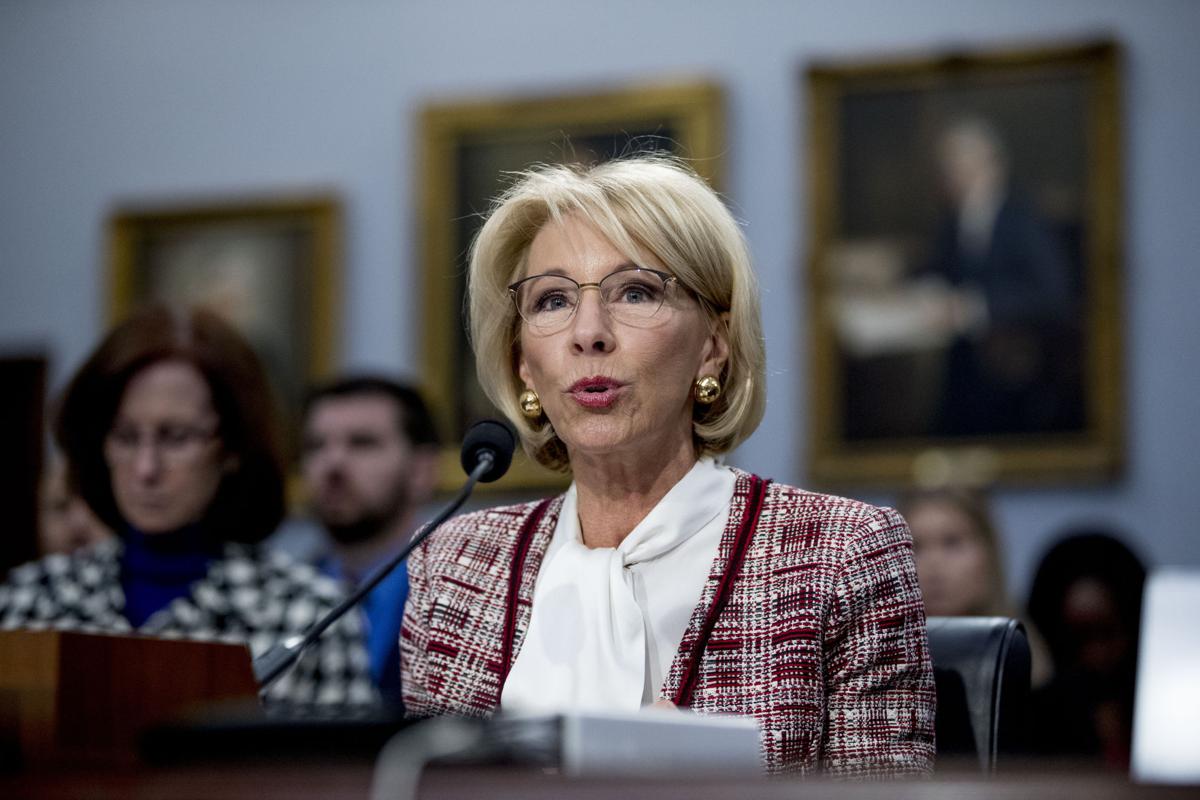 Education Secretary Betsy DeVos speaks during a House Appropriations subcommittee hearing on a budget on Capitol Hill in Washington, Tuesday, March 26, 2019. AP Photo/Andrew Harnik