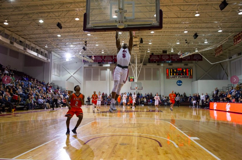 At halftime, the Flames were up by eight, but AUM continued to stay close. The Flames balanced scoring attack, where Suedekum, Jones and juniors Colton Blevins and Ryan Montgomery all had 14 points. Suedekum almost had a double-double with eight assists to stave off UAM’s comeback attack and win 73-60. Photo courtesy of Go Lee Flames