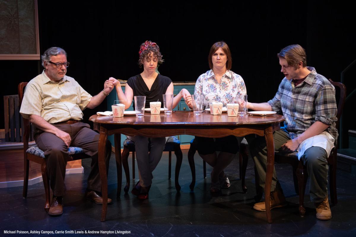 Michael Poisson, Ashley Campos, Carrie Smith Lewis, and Andrew Hampton Livingston perform “Dough and Cookies,” written by Stacey Isom Campbell, at the Barter Theater. Photo by Billie Wheeler, Courtesy of Stacey Isom Campbell