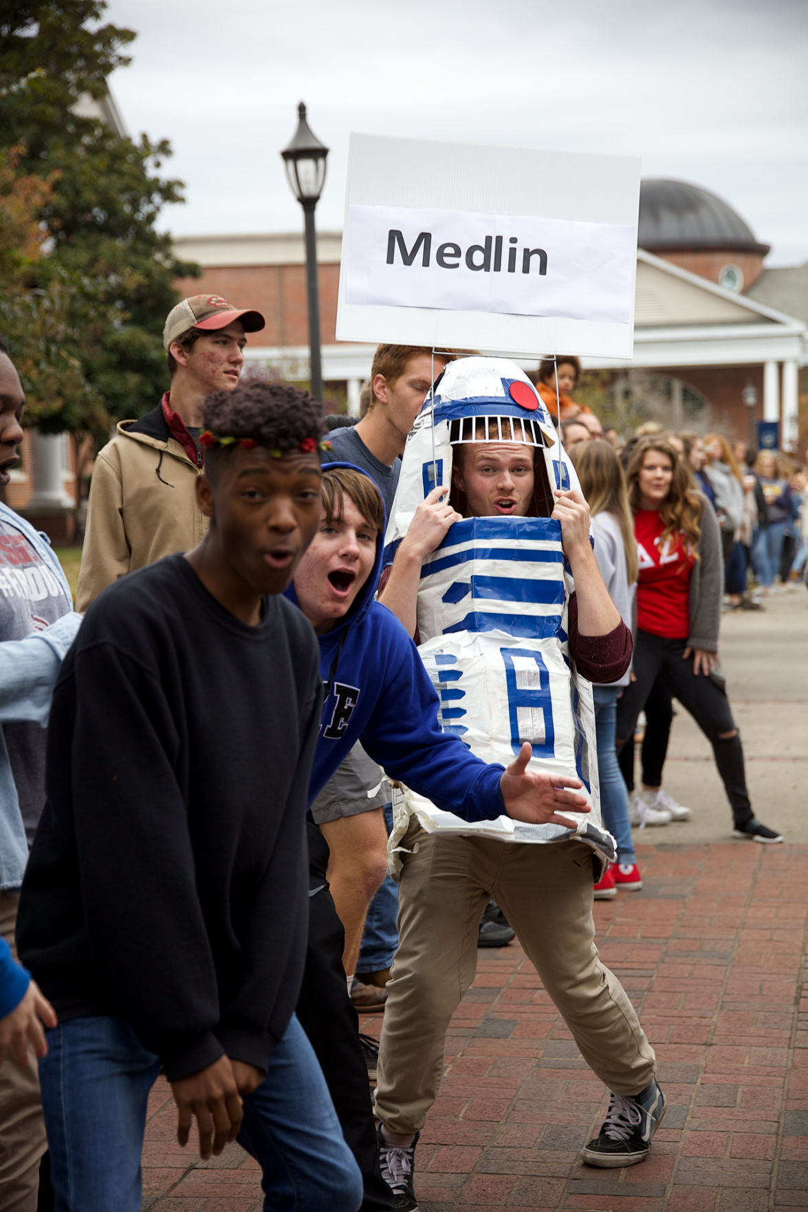 The Medlin Hall crew at the Walk of Gratitude during Homecoming.