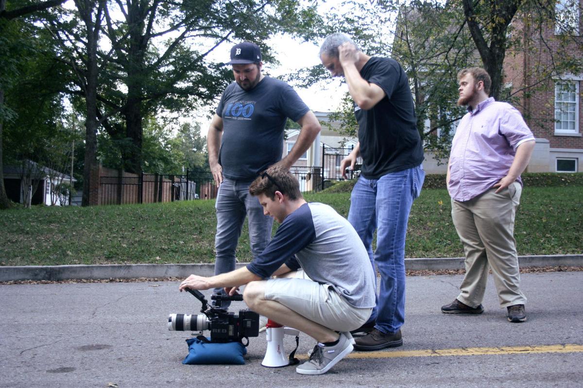 Beecher Reuning and the production team film for the centennial documentary. Courtesy of Olivia Jones