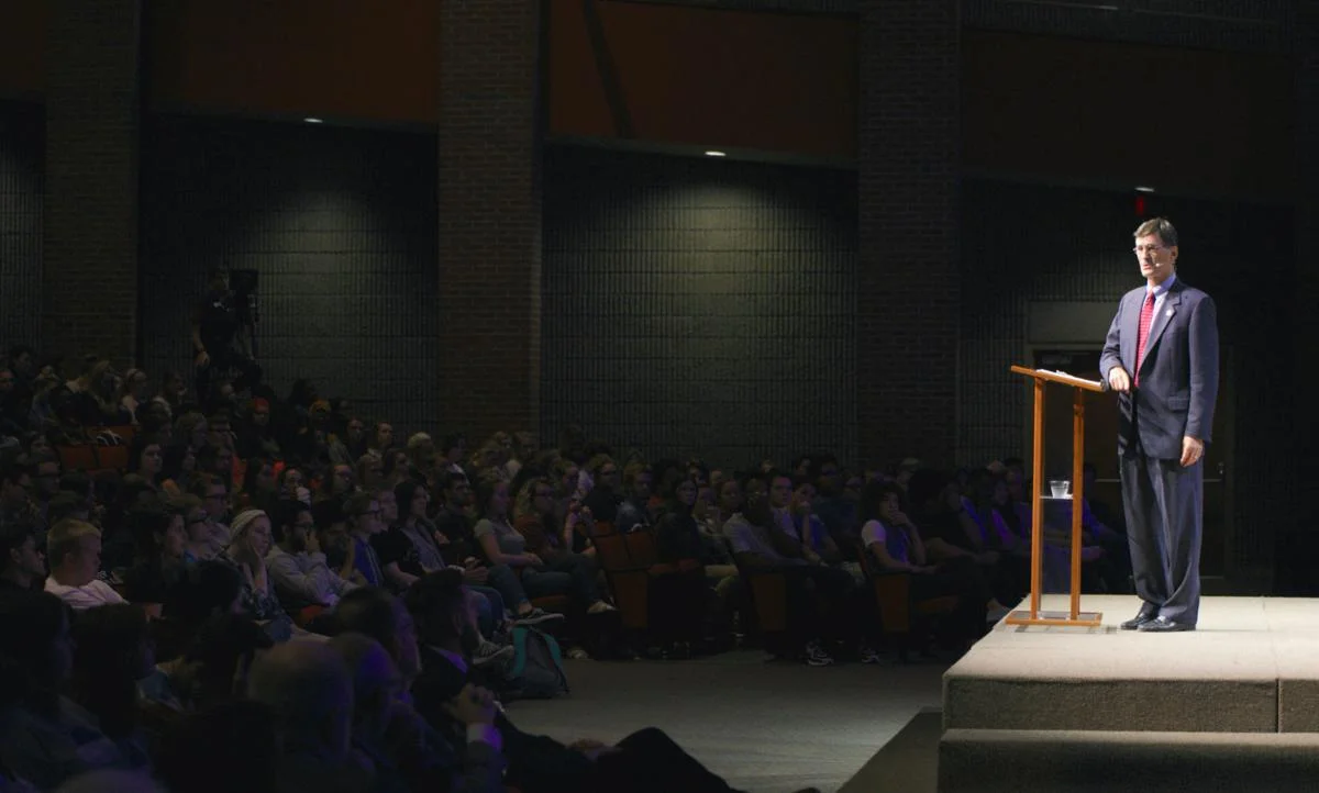 Paul Conn addresses the student body at chapel regarding the sexual assault in Mayfield Annex. Courtesy of John David Clark, Photography Editor