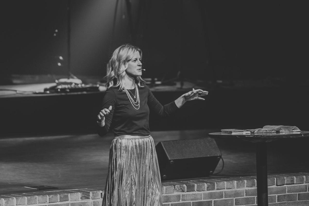 Rebekah Lyons, the first female Convocation speaker in Lee history, addresses the Conn Center on Tuesday night. Courtesy of Jaclyn De Vries