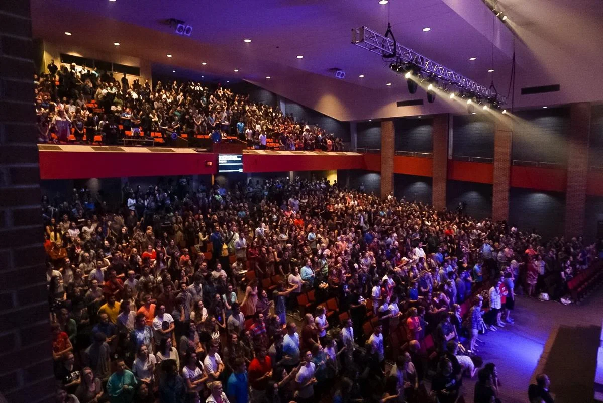 Students worship at the Lee University Conn Center, where Convocation will begin on Sunday, Jan. 29 photo by Lily Scott