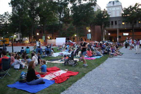 Movie goers save seats at Center Park. Photo by theutecho.com