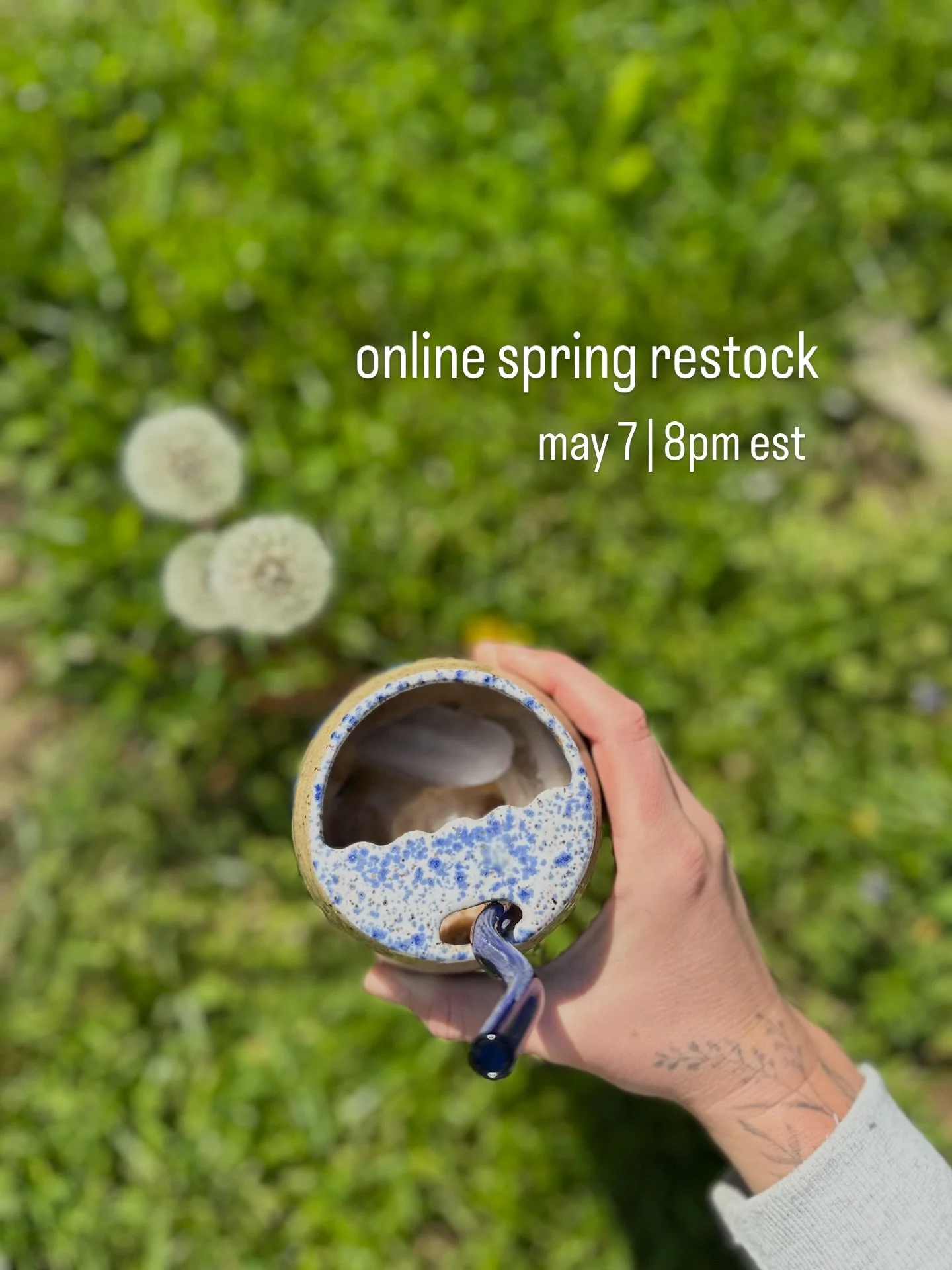 ✨🌼 Online Spring Restock 🌼✨
Missed me at the pop-up last weekend? 
I&rsquo;ve got a small batch of pieces left and they&rsquo;re heading online 🌿

🖥️ Going live on my website &mdash;
⏰ Thursday, May 7 at 8PM EST