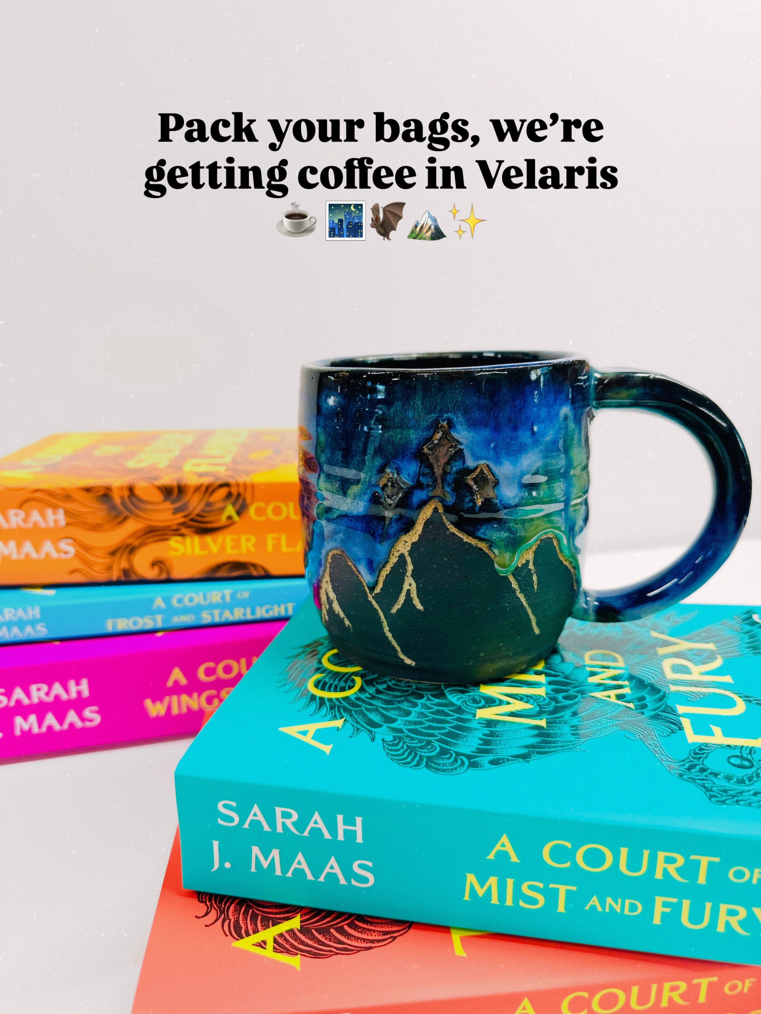 Pack your bags, we&rsquo;re getting coffee in Velaris ☕️✨ 

✨ ACOTAR inspired collection drops online October 7 at 8pm est ✨ 

#booktok #acotar #acotarseries #velaris #bookgram