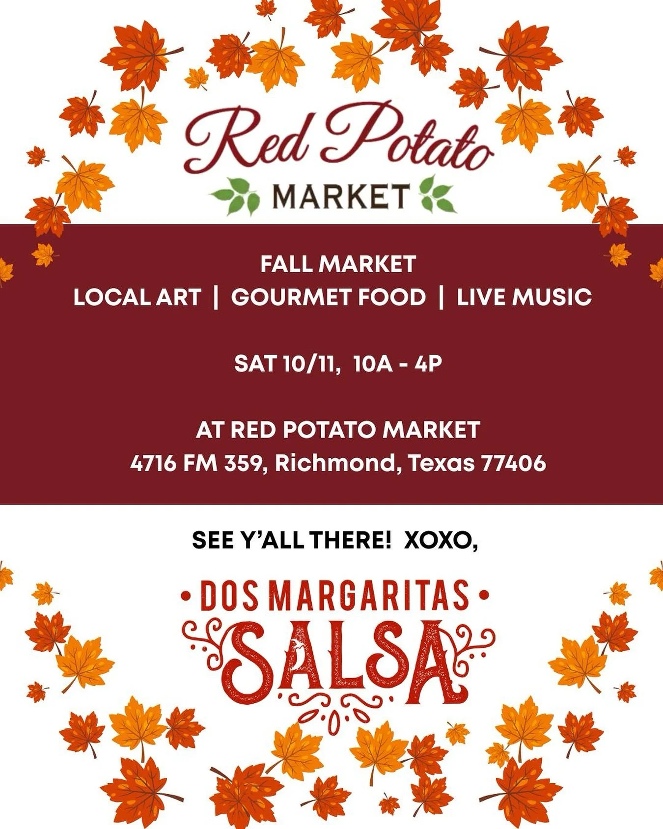 🍂 FALL FUN IN RICHMOND!  We&rsquo;re headed out to our beloved retailer Red Potato Market @redpotatomarket this Saturday for a cozy, community-filled day of food, music, and fall goodies.
🗓️ Sat 10/11 | 10A&ndash;4P 📍 4716 FM 359, Richmond, TX
Tag