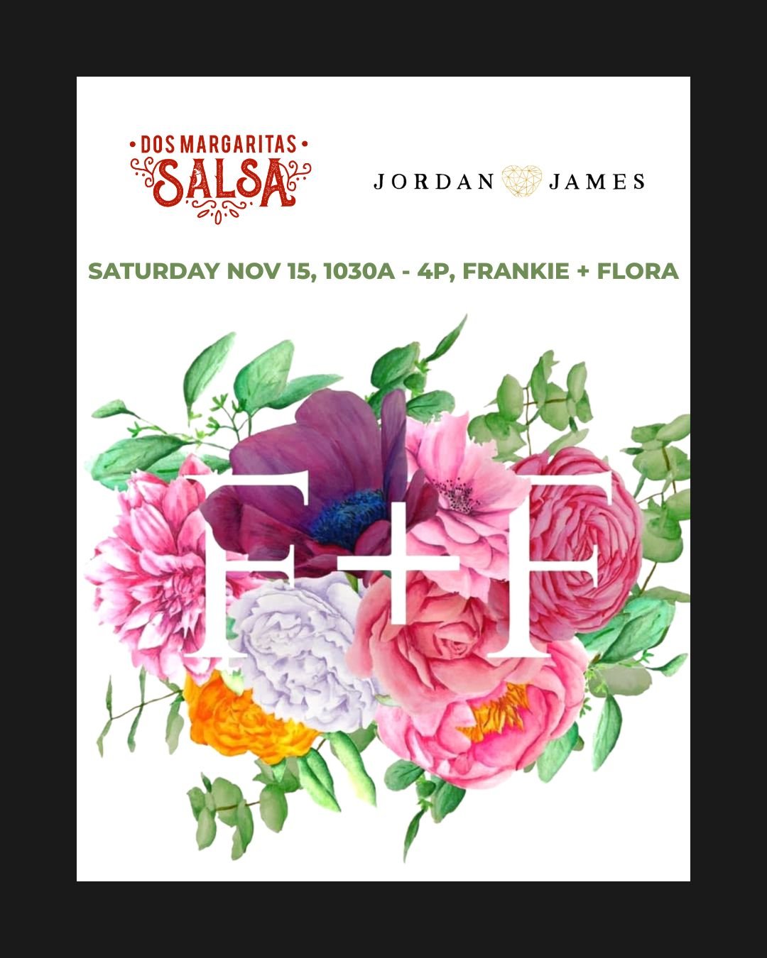 🌸✨ SATURDAY @ FRANKIE + FLORA ✨🌸 
Laid-back snacking, shopping, and charm-making at one of our favorite floral boutiques!

🗓️ Saturday, Nov 15 -- 🕥 10:30A&ndash;4p -- 📍 Frankie + Flora, Houston

We&rsquo;re teaming up with Jordan James Jewelry (