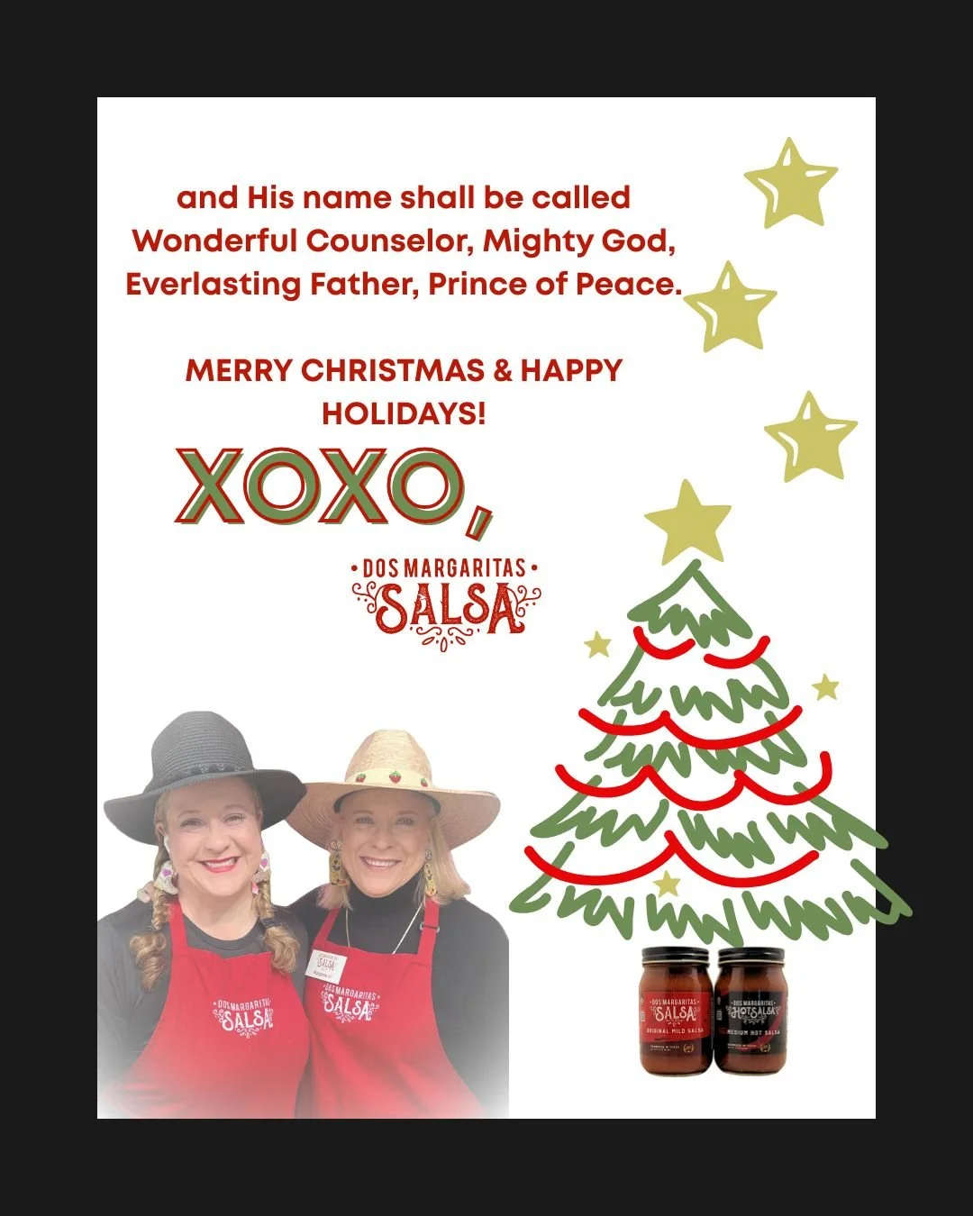 We wish you a very merry holiday season with good rest, fun family and friends, peace, and great salsa (obv.).