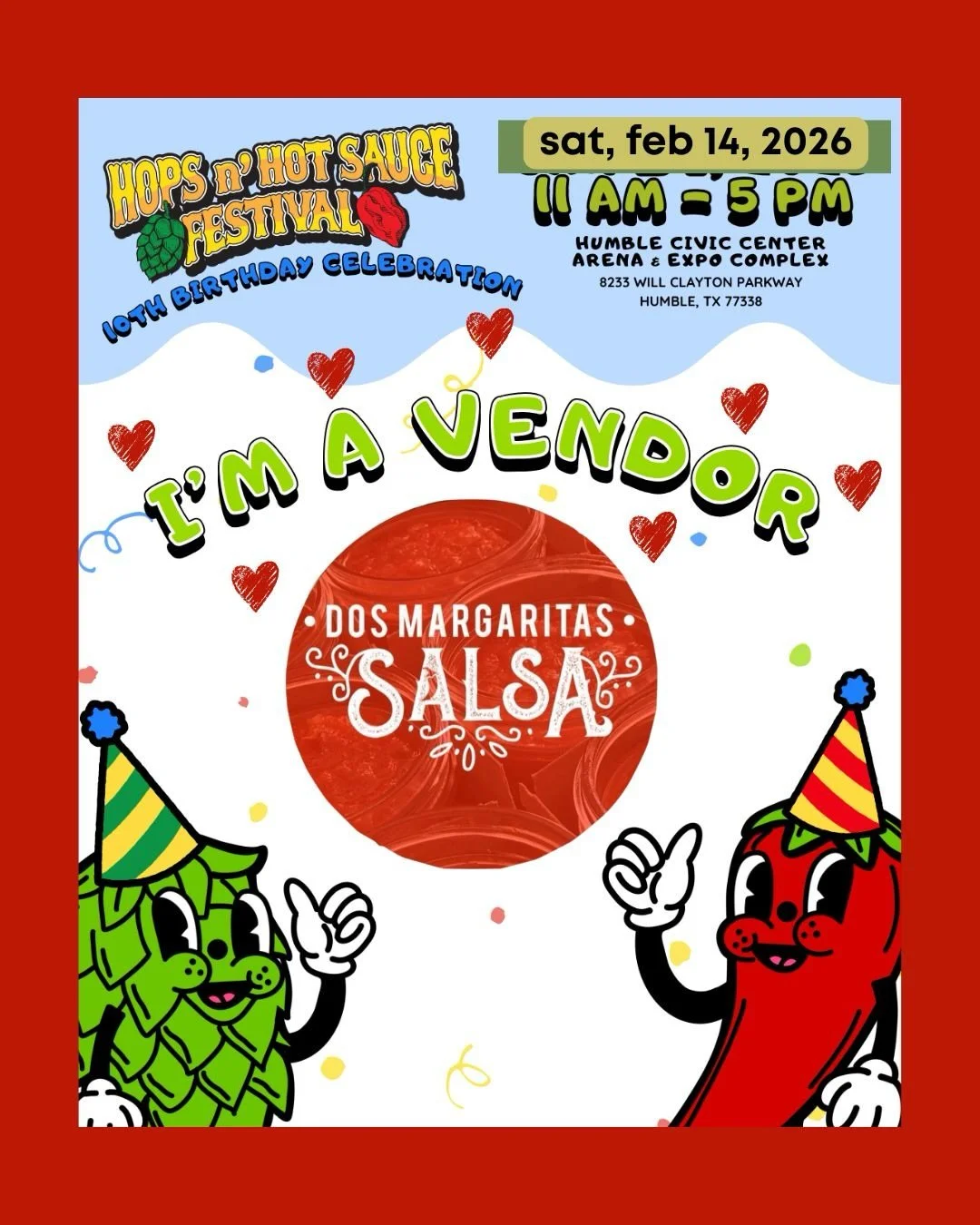🌶️❤️ Spice up your Valentine&rsquo;s plans ❤️🌶️ We&rsquo;re headed to the Hops n&rsquo; Hot Sauce Festival &mdash; 10th Anniversary Celebration this Saturday!
🗓 Sat, Feb 14 | 11A&ndash;5P 📍 Humble Civic Center (covered outdoor venue 👍): 🌶️ Hot 