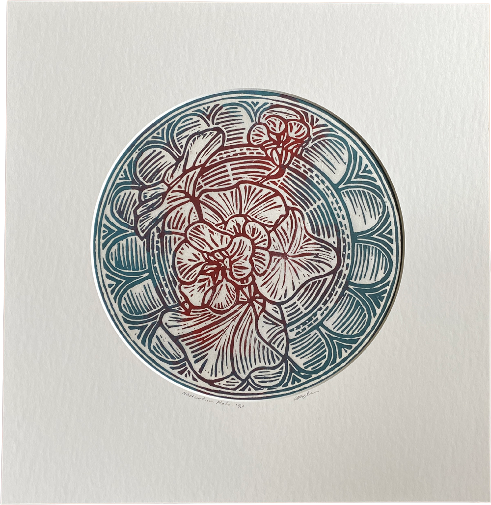 "Nasturtium Plate" Lino cut
