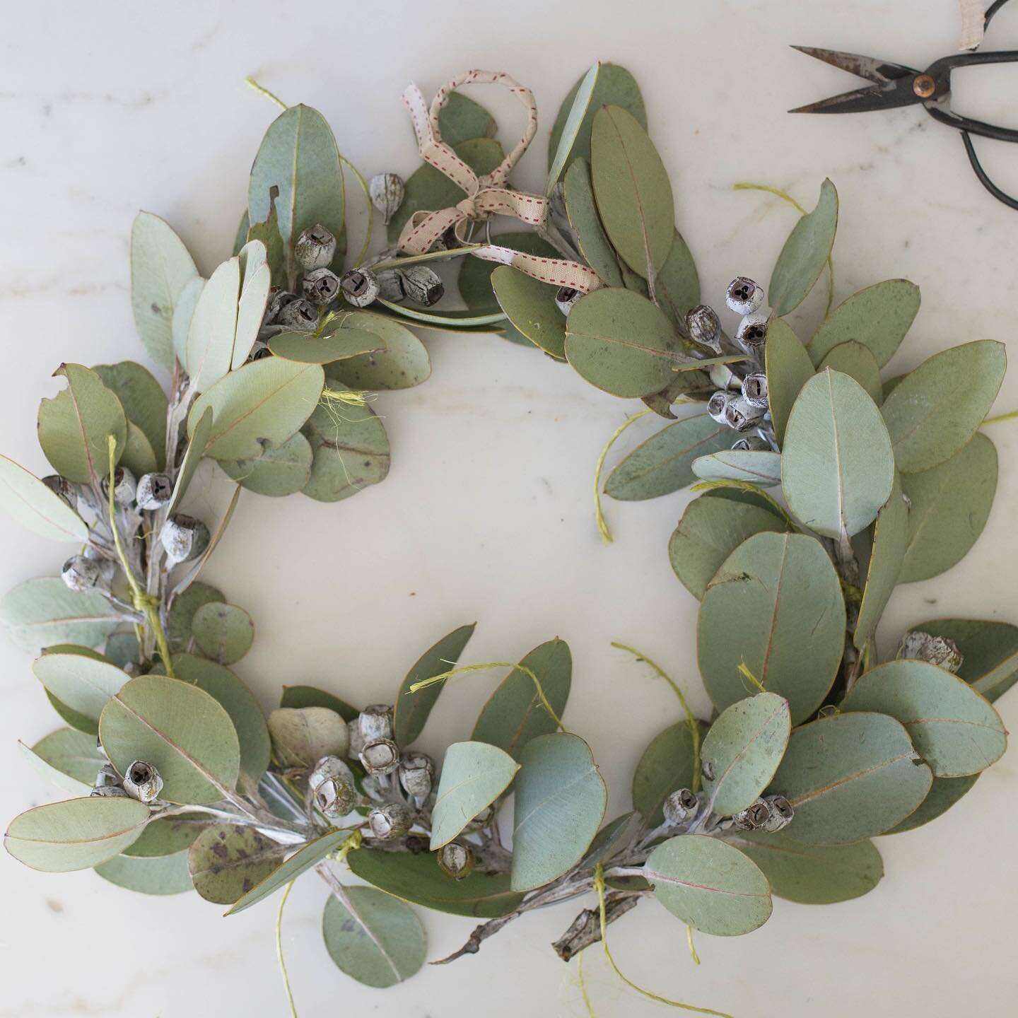 A simple upcycle Christmas I love to do every year - making a Christmas wreath from a wire coat hanger - and wrapping it in foraged natives or herbs from the garden and using left over bits of ribbon from present wrapping to cover the wire at the top