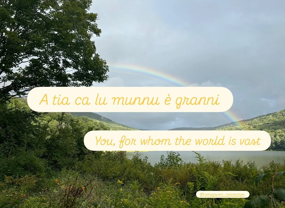 A tia ca lu munnu &egrave; granni

You, for whom the world is vast

In a wide and expansive world

May you always know the call to your roots

#learning #secureattachment #zonesofproximaldevelopment #culture #sicily #sicilianamerican #explore #romanc