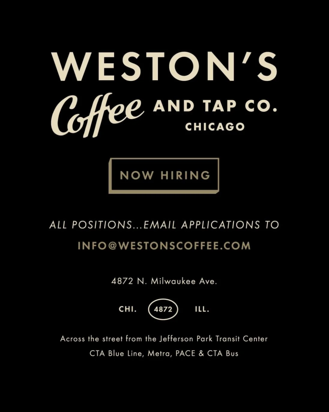 Are you experienced in the restaurant and Cafe space?
please send your r&eacute;sum&eacute; to info@westonscoffee.com

#hiring #chicagocafe #312coffee #3123eats #westonscoffee