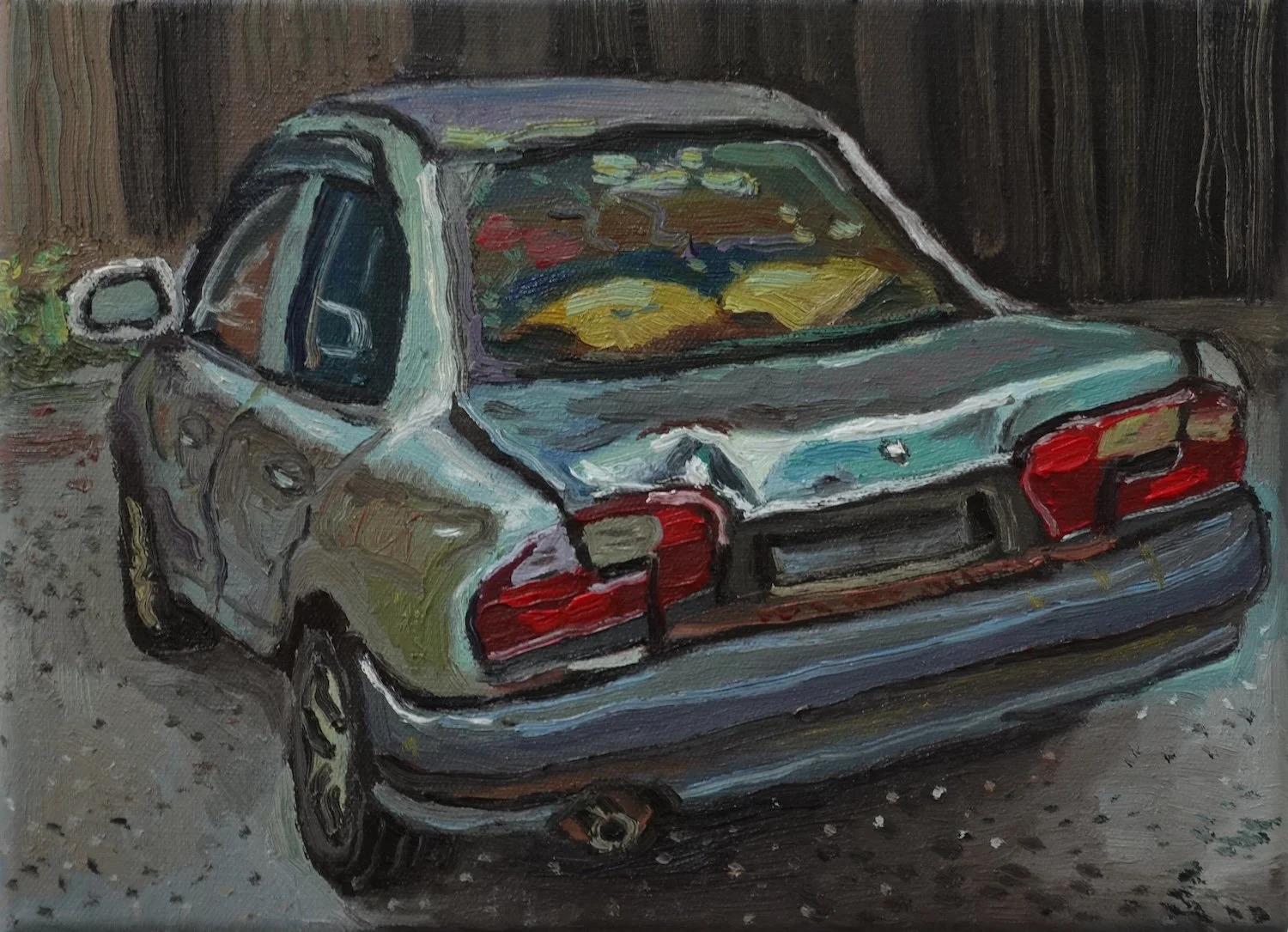 Back View of a Car with a Dented Boot_2024_Oil on canvas_22.5 × 30.5 cm.jpg