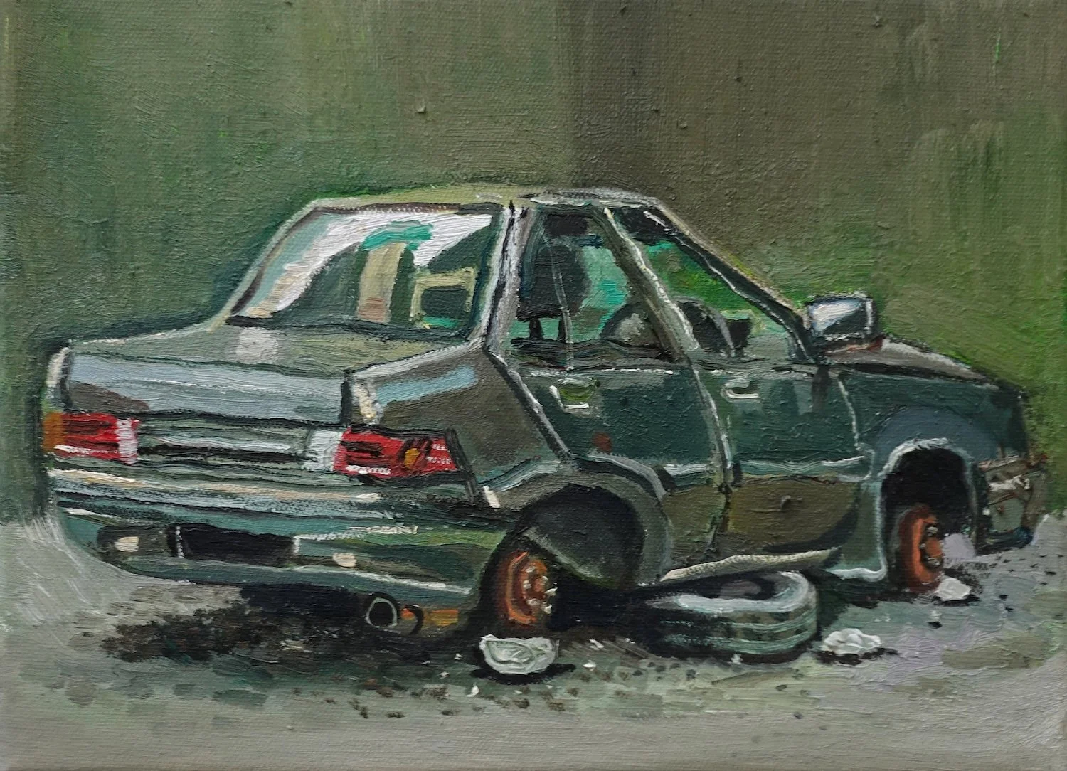 Study of an Abandoned Car with Stolen Wheels_2024_Oil on canvas_22.5 × 30.5 cm.jpg