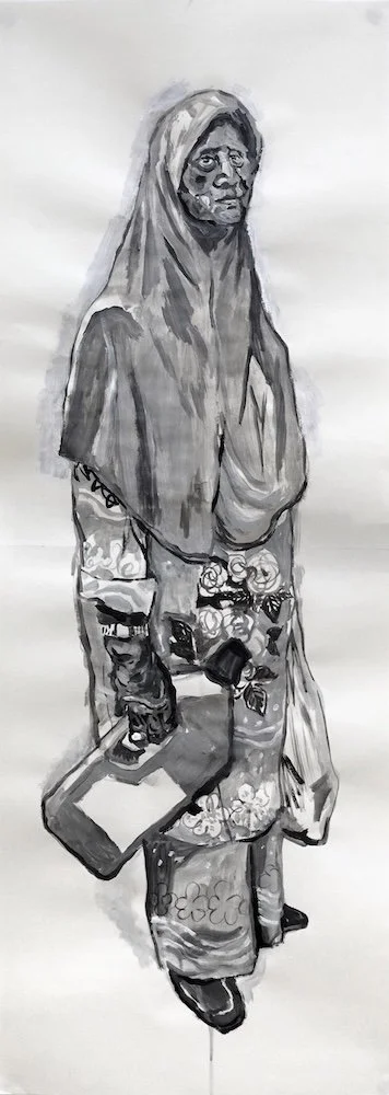 Woman Carrying Detergent and Other Groceries_2024_Acrylic on paper_81 × 29.5 cm copy.jpg