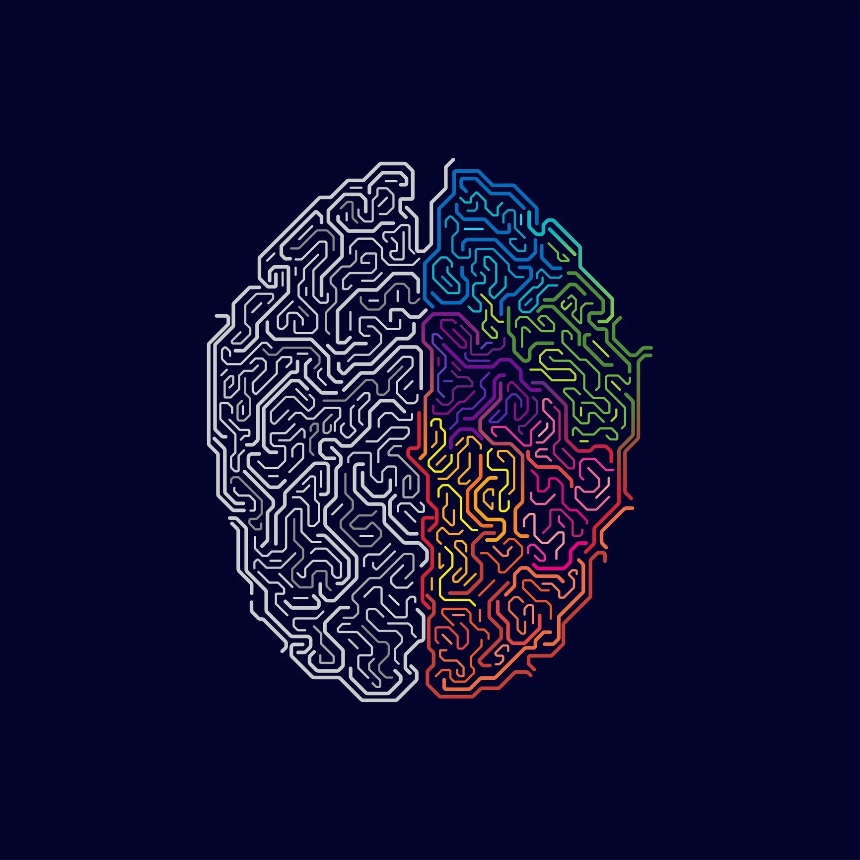 image of brain, with one side very colourful, one side white