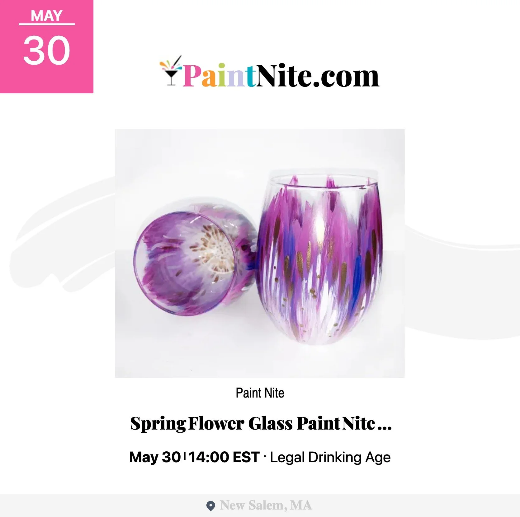 Paint Nite: Purple and Gold Flower Stemless Wine Glasses