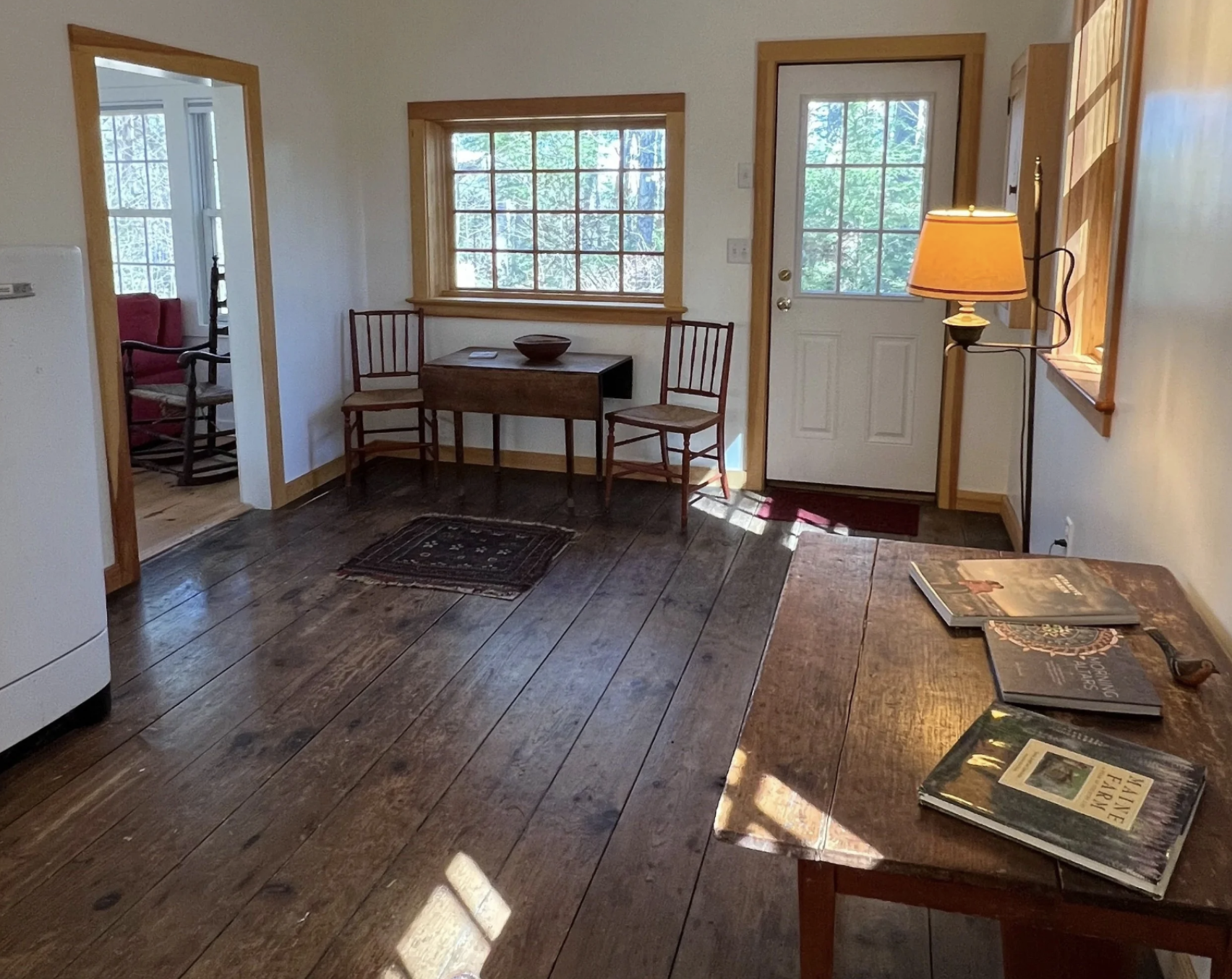 Interior dining area of cabin in New Salem Massachusetts