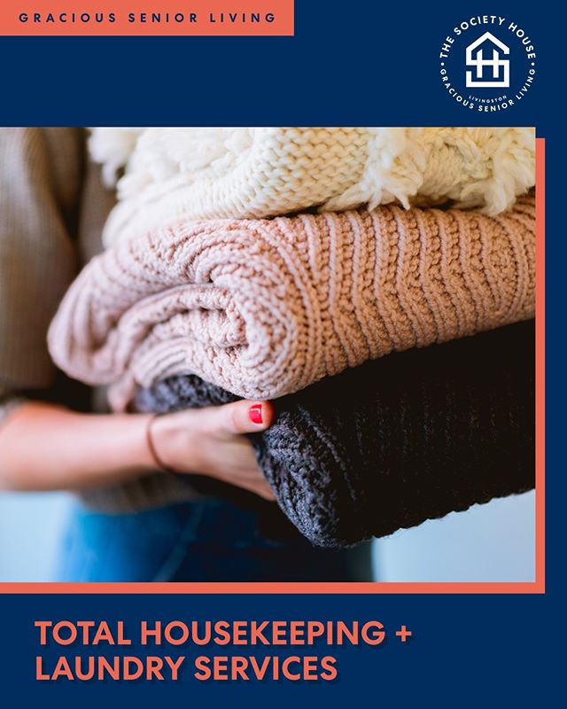 We offer all our residents total Housekeeping + laundry services!
--
#TheSocietyHouse #GraciousSeniorLiving #Retirement #BoutiqueLiving #LuxuryLifestyle