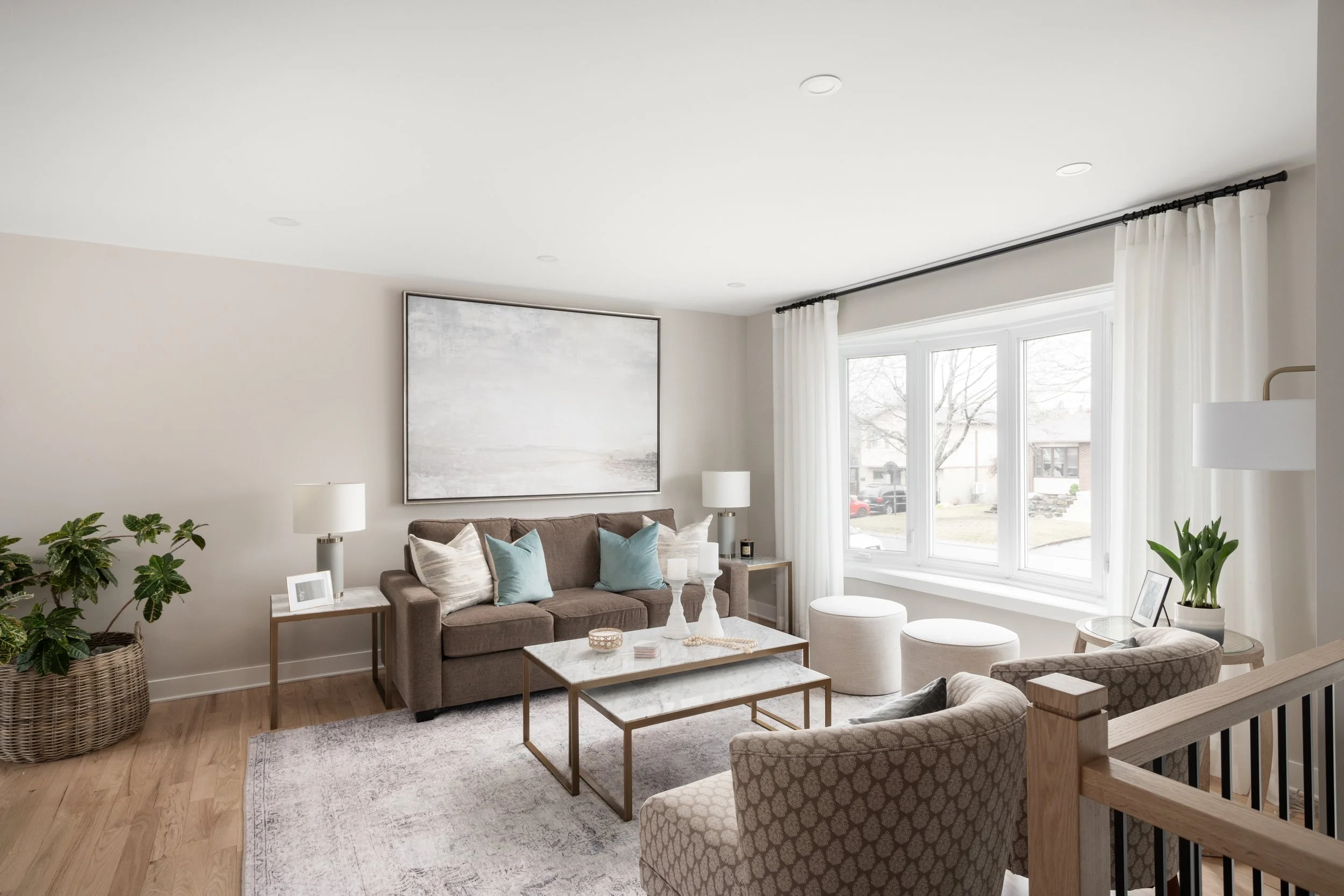 Kirkland Dragon Street House Living Room with Neutral Textiles & Brass Accents