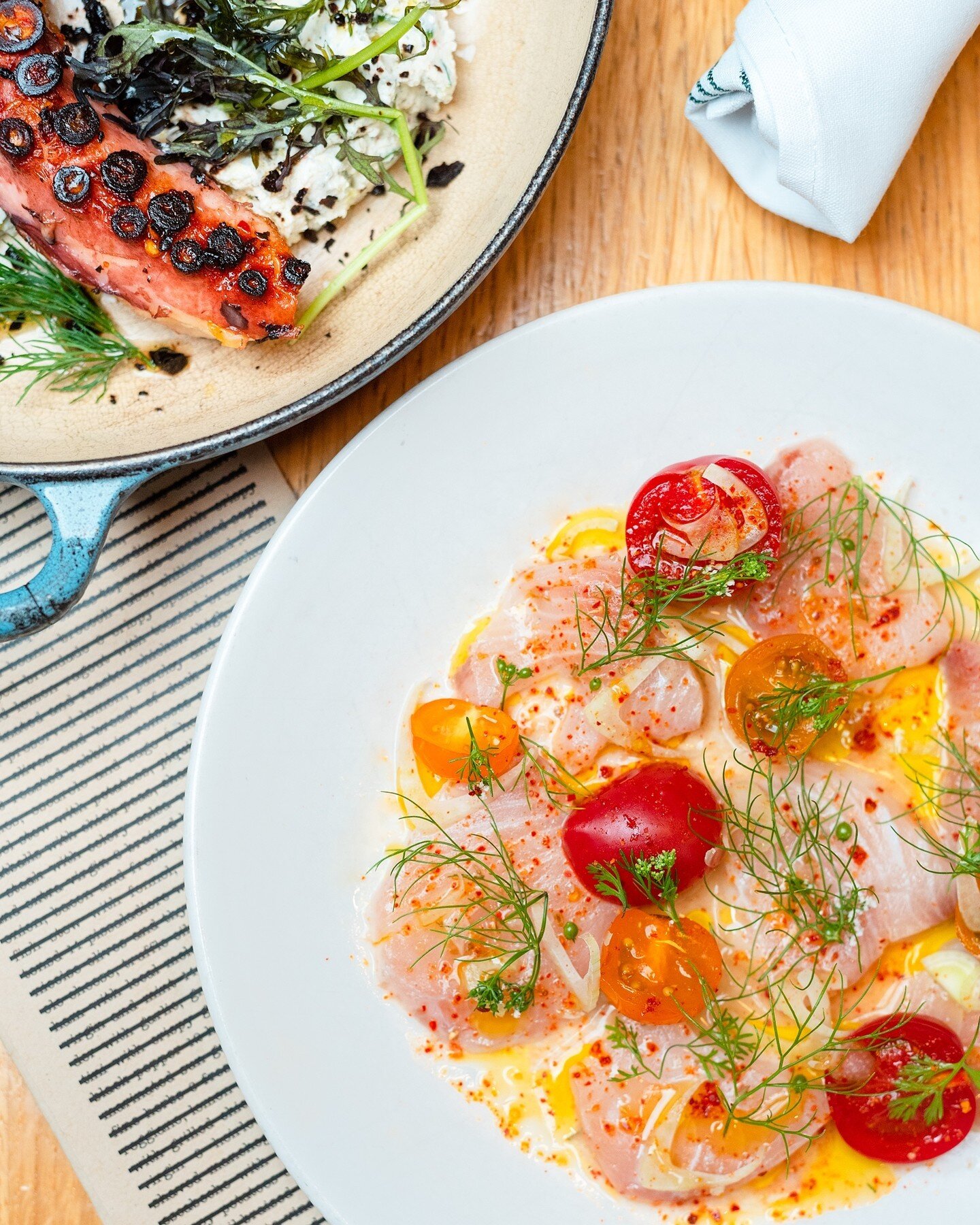 the perfect light and refreshing summer hamachi crudo, topped with shaved fennel, marinated cherry tomato, and sprouting corriander; available on the rooftop for both lunch and dinner!⁠
⁠
join us at bar avec for dinner, lunch and weekend brunch. grab