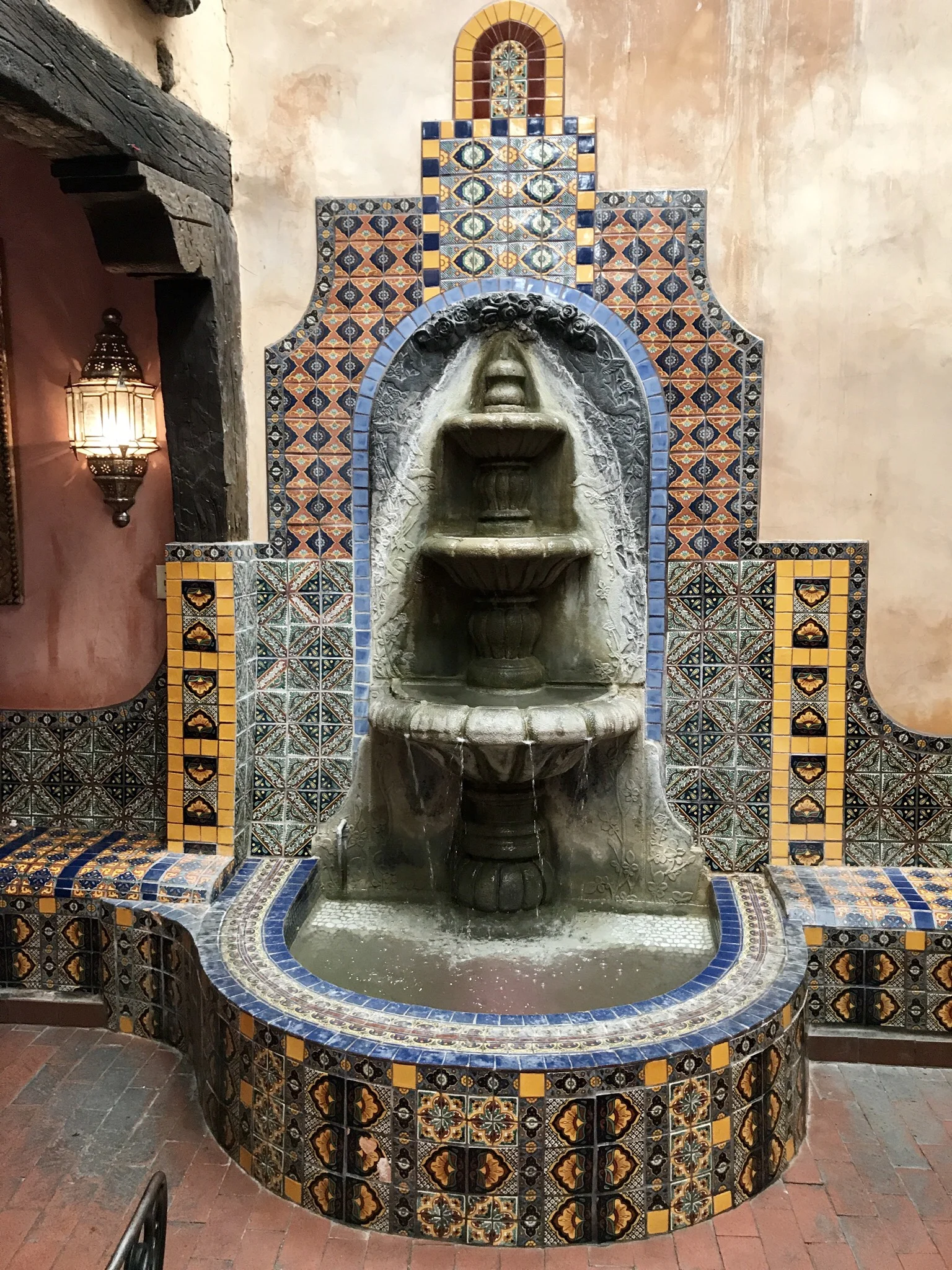 A fountain located inside the restaurant, La Posta.