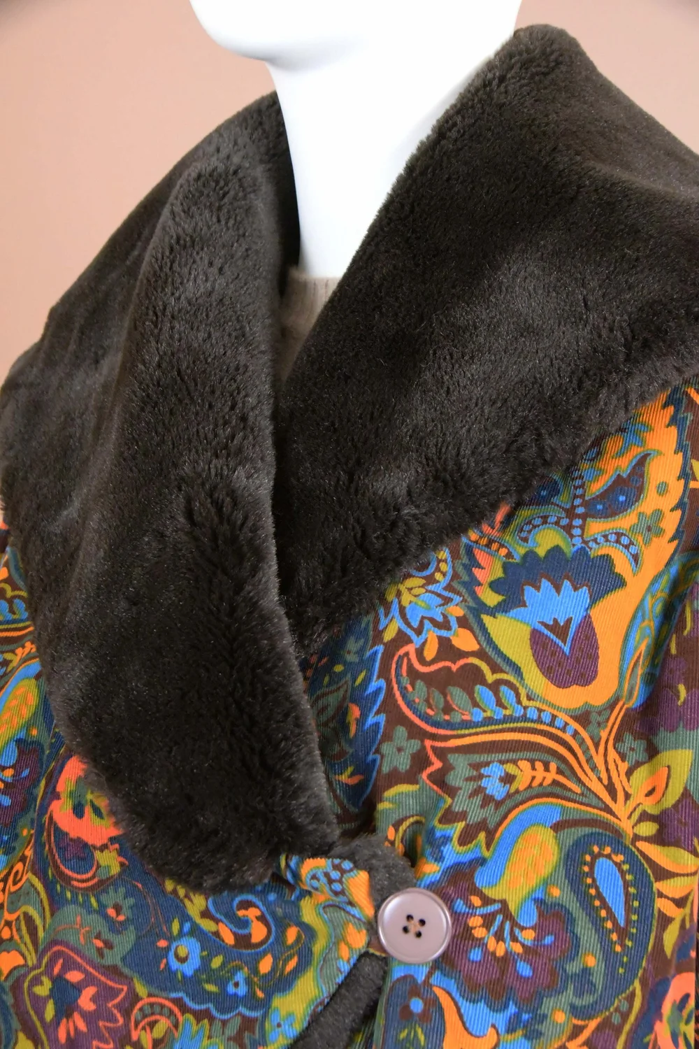 Kenzo Jungle Vintage Paisley Corduroy and Faux Fur Cropped Jacket 